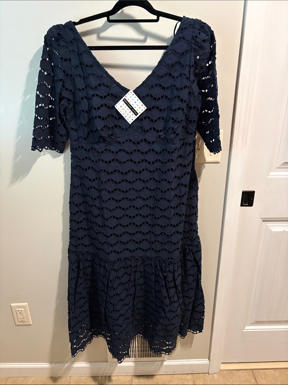 Gretchen Scott Designs Navy Cutout Lace Blouse